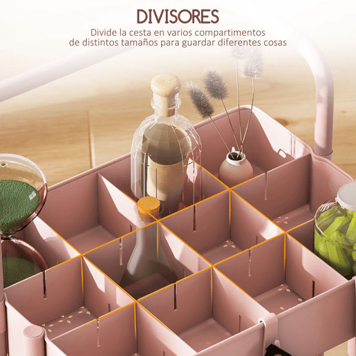 HOMCOM Carrinho de Cozinha de Aço Carrinho de Armazenamento com 4 Ganchos 3 Cestas Removíveis 3 Caixas Suspensas e Travões para Casa de Banho Sala de Estar Dormitório 42x38x86,5 cm Rosa
