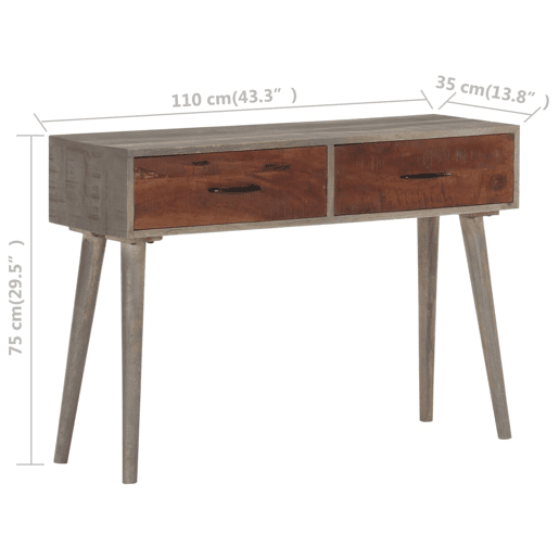 Mesa Consola - Mesa De Entrada 110x35x75 cm mangueira maciça áspera cinzento
