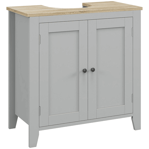 kleankin Móvel para Lavatório Pousar Armário para Casa de Banho com 2 Portas e Prateleira Ajustável Estilo Moderno 60x30x60 cm Cinza e Madeira