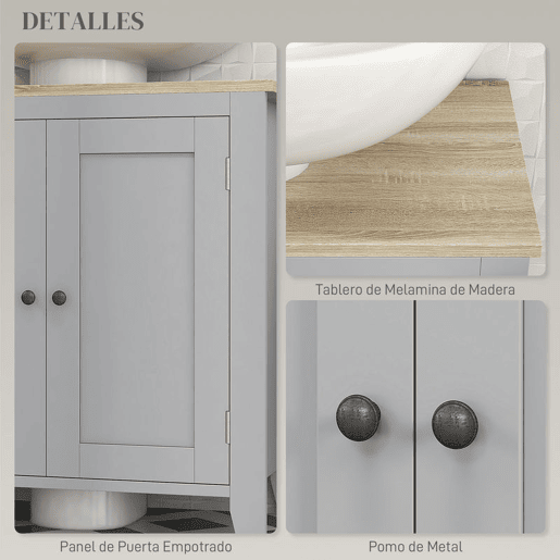 kleankin Móvel para Lavatório Pousar Armário para Casa de Banho com 2 Portas e Prateleira Ajustável Estilo Moderno 60x30x60 cm Cinza e Madeira