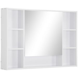 kleankin Armário de Casa de Banho com Espelho Armário de Parede Móvel de Casa de Banho Suspenso com Porta Prateleiras Abertas 100x15x70 cm Branco