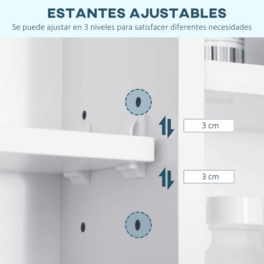 kleankin Armário de Casa de Banho com Espelho Armário de Parede Móvel de Casa de Banho Suspenso com Porta Prateleiras Abertas 100x15x70 cm Branco