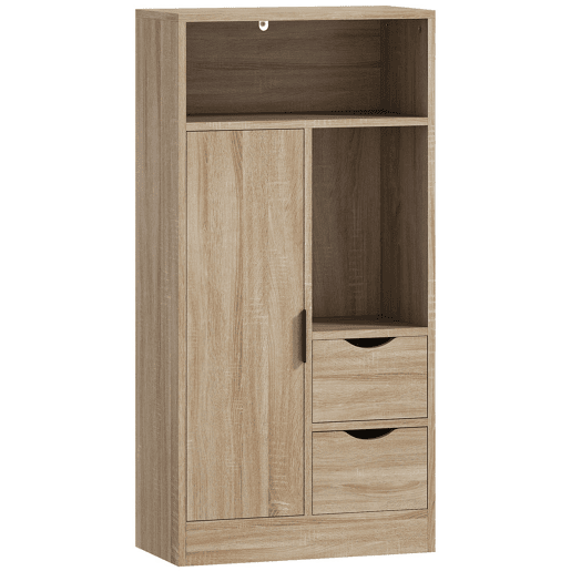 HOMCOM Móvel de Casa de Banho Estreito Armário de Casa de Banho com 2 Gavetas Compartimento Aberto e Prateleiras Ajustáveis para Espaço Pequeno Cozinha Sala 50x25x100 cm Madeira