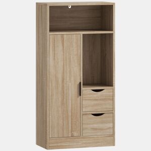HOMCOM Móvel de Casa de Banho Estreito Armário de Casa de Banho com 2 Gavetas Compartimento Aberto e Prateleiras Ajustáveis para Espaço Pequeno Cozinha Sala 50x25x100 cm Madeira