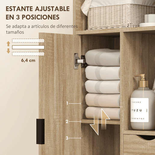 HOMCOM Móvel de Casa de Banho Estreito Armário de Casa de Banho com 2 Gavetas Compartimento Aberto e Prateleiras Ajustáveis para Espaço Pequeno Cozinha Sala 50x25x100 cm Madeira