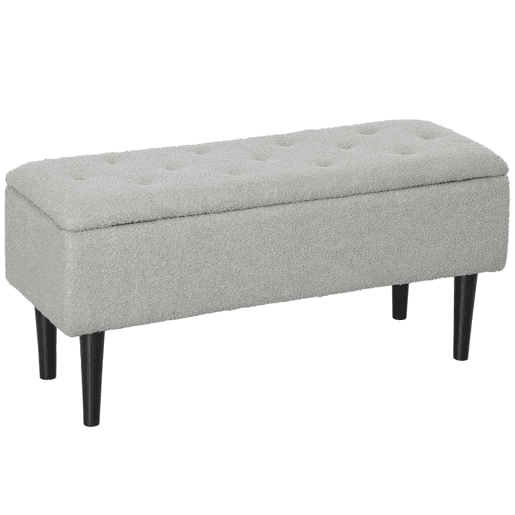 HOMCOM Banco de Armazenamento Dormitório Banco de Armazenamento Capacidade 47L Tampa Abatível e Pés de Madeira de Borracha Carga Máxima 120 kg 95x38x45 cm Cinza