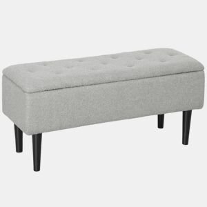 HOMCOM Banco de Armazenamento Dormitório Banco de Armazenamento Capacidade 47L Tampa Abatível e Pés de Madeira de Borracha Carga Máxima 120 kg 95x38x45 cm Cinza