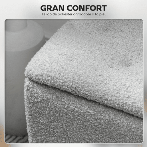 HOMCOM Banco de Armazenamento Dormitório Banco de Armazenamento Capacidade 47L Tampa Abatível e Pés de Madeira de Borracha Carga Máxima 120 kg 95x38x45 cm Cinza