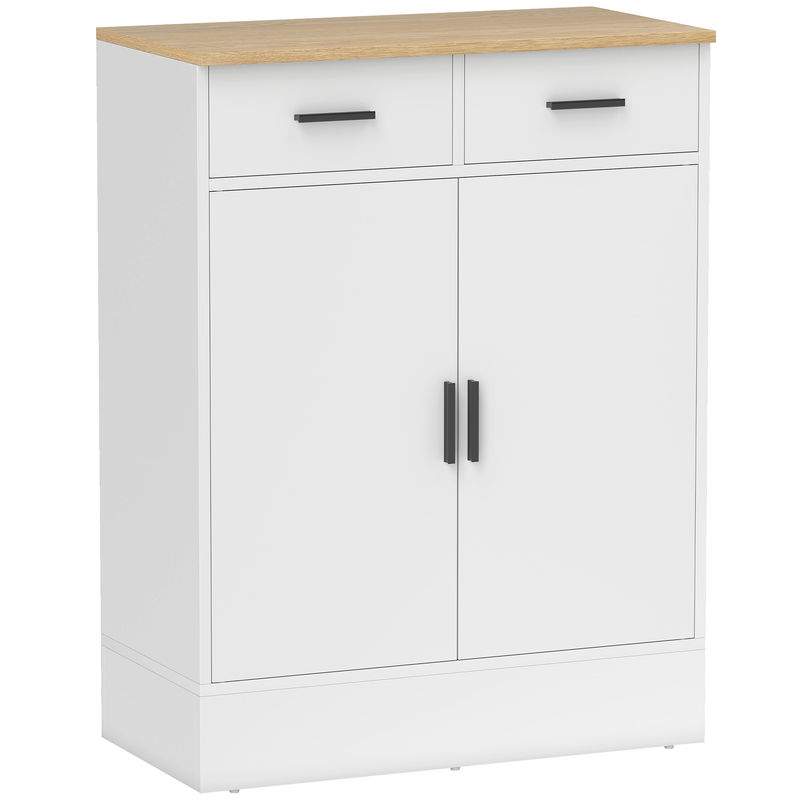 Homcom aparador de 2 puertas, aparador de salón con 2 cajones y estantes ajustables, para cocina, entrada, dormitorio, blanco y natural, 68,6x35x90,3 cm