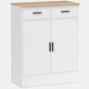 HOMCOM Aparador de 2 Portas Aparador de Sala de Estar com 2 Gavetas e Prateleiras Ajustáveis para Cozinha Entrada Quarto 68,6x35x90,3 cm Branco e Madeira