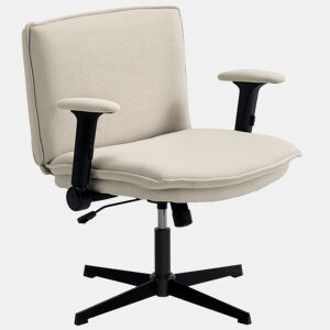 HOMCOM Cadeira de Escritório Cadeira de Secretária com Apoios de Braço Rebatíveis Assento Largo sem Rodas Altura Ajustável Giratória Função Basculante e Estofada em Linho 76x70x85-97 cm Creme