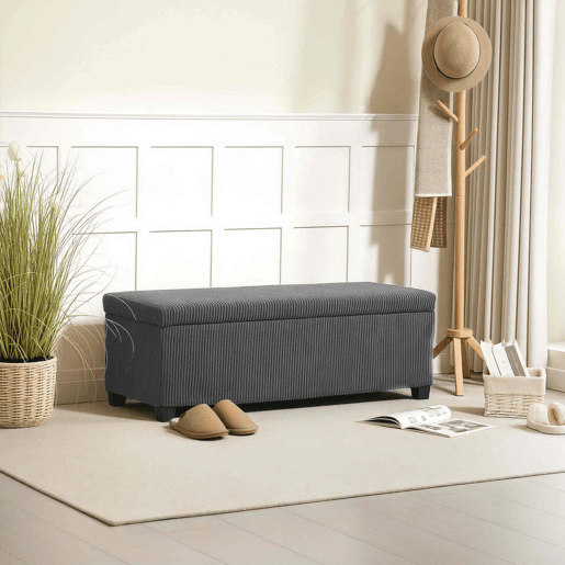 HOMCOM Banco de Arrumação Banco com Armazenamento Capacidade de 84 L 112x42x40 cm Estofado em Veludo Banco Pé de Cama para Dormitório Cinzento