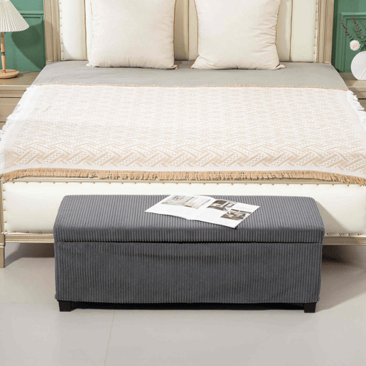 HOMCOM Banco de Arrumação Banco com Armazenamento Capacidade de 84 L 112x42x40 cm Estofado em Veludo Banco Pé de Cama para Dormitório Cinzento