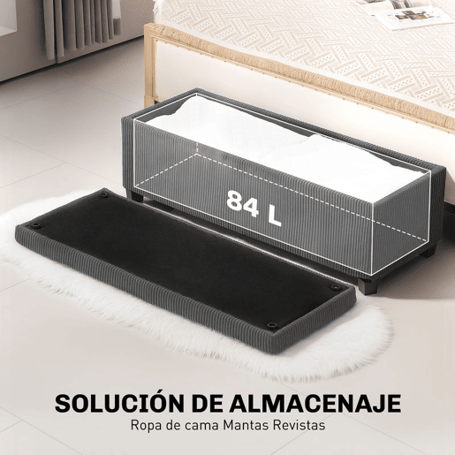 HOMCOM Banco de Arrumação Banco com Armazenamento Capacidade de 84 L 112x42x40 cm Estofado em Veludo Banco Pé de Cama para Dormitório Cinzento