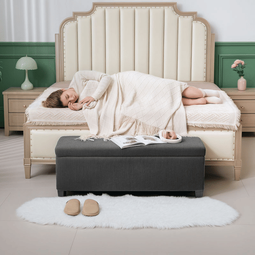 HOMCOM Banco de Arrumação Banco com Armazenamento Capacidade de 84 L 112x42x40 cm Estofado em Veludo Banco Pé de Cama para Dormitório Cinzento
