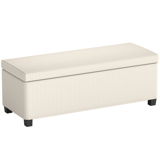 HOMCOM Banco de Arrumação Banco com Armazenamento Capacidade de 84 L 112x42x40 cm Estofado em Veludo Banco Pé de Cama para Dormitório Bege