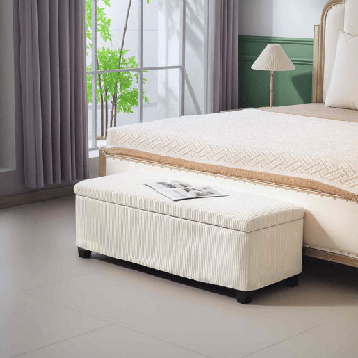 HOMCOM Banco de Arrumação Banco com Armazenamento Capacidade de 84 L 112x42x40 cm Estofado em Veludo Banco Pé de Cama para Dormitório Bege