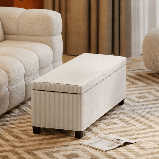 HOMCOM Banco de Arrumação Banco com Armazenamento Capacidade de 84 L 112x42x40 cm Estofado em Veludo Banco Pé de Cama para Dormitório Bege