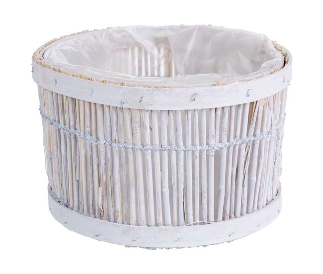 Cesto de bambú redondo blanco 18x18x11h cm