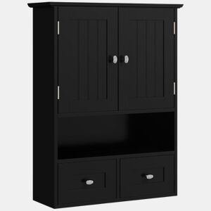 kleankin Armário de Parede para Casa de Banho Armário Suspenso de Casa de Banho com 2 Portas Prateleira Aberta e 2 Gavetas Estilo Moderno 50,8x17,8x66 cm Preto