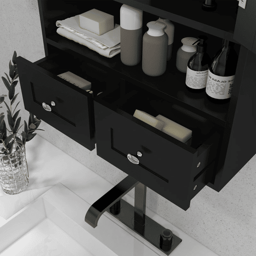 kleankin Armário de Parede para Casa de Banho Armário Suspenso de Casa de Banho com 2 Portas Prateleira Aberta e 2 Gavetas Estilo Moderno 50,8x17,8x66 cm Preto