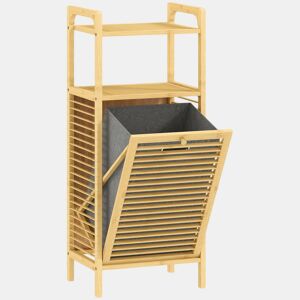 HOMCOM Armário para Roupa de Bambu Móvel Auxiliar para Casa de Banho 40x30x95 cm com 2 Prateleiras Abertas Cesto Amovível Pega e Desenho com Ripas para Espaços Pequenos Madeira