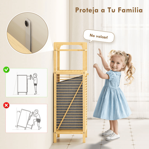 HOMCOM Armário para Roupa de Bambu Móvel Auxiliar para Casa de Banho 40x30x95 cm com 2 Prateleiras Abertas Cesto Amovível Pega e Desenho com Ripas para Espaços Pequenos Madeira