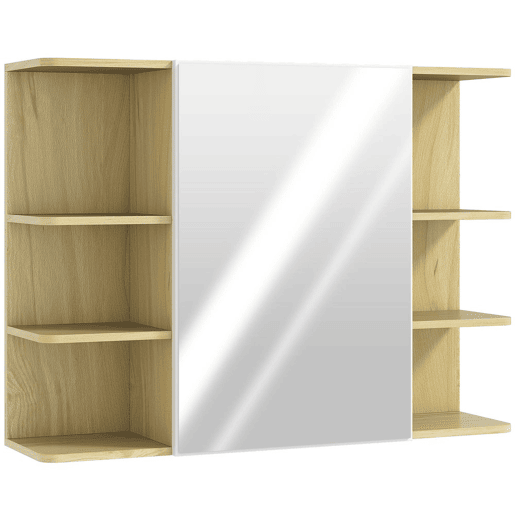 HOMCOM Armário de Casa de Banho com Espelho Armário de Parede Móvel de Casa de Banho para Pendurar com Porta Prateleiras Abertas 80x20x59 cm Madeira