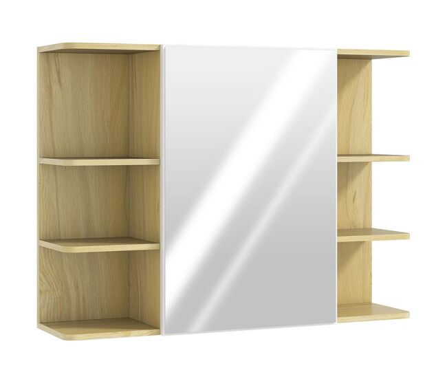 Homcom armario de baño con espejo armario de pared mueble de baño colgar con puerta estantes abiertos 80x20x59 cm natural