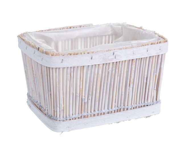 Cesto de bambú cuadrado blanco 17x12x10h cm