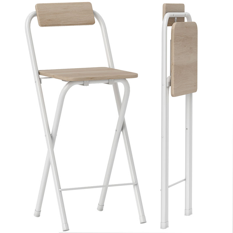 Homcom juego de 2 taburetes de bar plegables taburetes altos de cocina con respaldo reposapiés y marco de acero para comedor mostrador natural