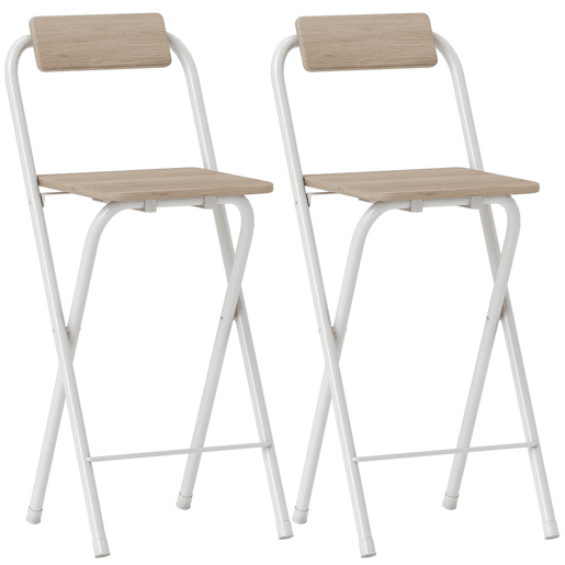 HOMCOM Conjunto de 2 Bancos de Bar Dobráveis Bancos Altos de Cozinha com Encosto Apoio para os Pés e Estrutura de Aço para Sala de Jantar Balcão 37x45x87 cm Madeira