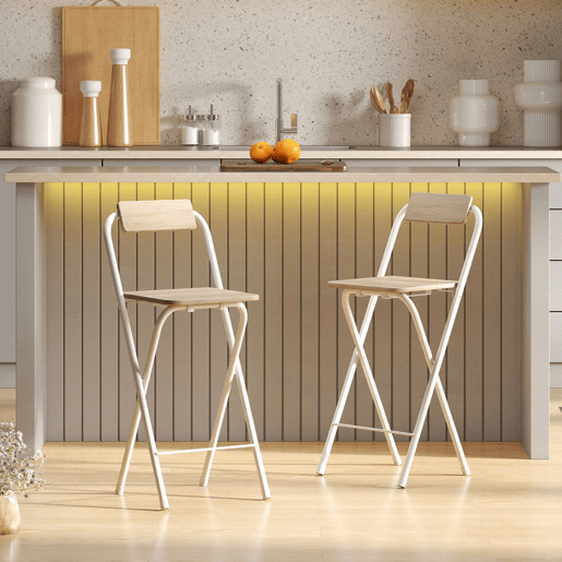 HOMCOM Conjunto de 2 Bancos de Bar Dobráveis Bancos Altos de Cozinha com Encosto Apoio para os Pés e Estrutura de Aço para Sala de Jantar Balcão 37x45x87 cm Madeira