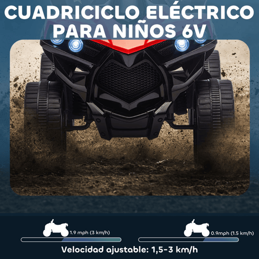 AIYAPLAY Quadriciclo Elétrico para Crianças 6 V Quadriciclo para Crianças de 3-8 Anos com Velocidade até 3u202Fkmh Faróis e Música 70x42x45 cm Vermelho