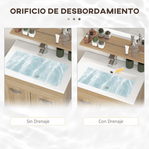 kleankin Conjunto de Móveis para Casa de Banho de Parede 3 Peças Inclui Espelho com Prateleira Móvel com Lavatório Cerâmico e Coluna de Casa de Banho Estilo Moderno Madeira