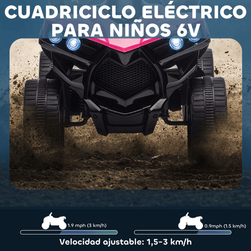 AIYAPLAY Quadriciclo Elétrico para Crianças 6 V Quadriciclo para Crianças de 3-8 Anos com Velocidade até 3u202Fkmh Faróis e Música 70x42x45 cm Rosa