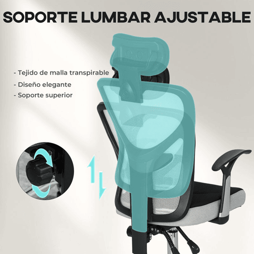 Vinsetto Cadeira de Escritório Cadeira para Secretária Giratória com Altura Ajustável Função Reclinável Apoio para a Cabeça e Suporte Lombar 62x67x108-118 cm Cinza