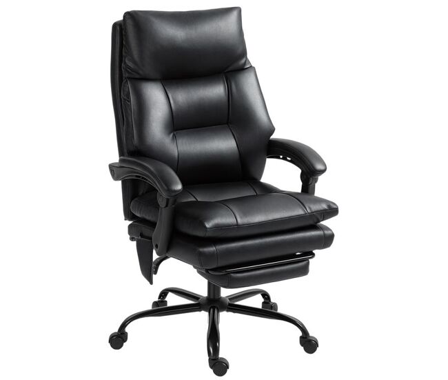 Homcom silla de escritorio con soporte lumbar inflable, tapizada en pu, silla de oficina giratoria con reposapiés, respaldo reclinable, respaldo alto,