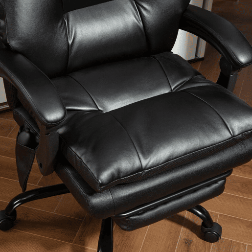 HOMCOM Cadeira de Escritório com Suporte Lombar Inflável Estofada em PU Cadeira de Secretária Giratória com Apoio para Pés Encosto Reclinável Encosto Alto Altura Ajustável 65x76x113-121 cm Preto
