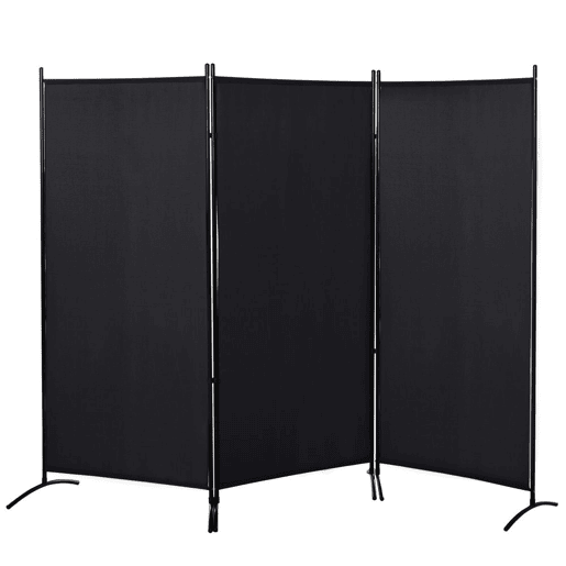 HOMCOM Biombo de 3 Paineis Separador de Ambientes Dobrável 253x50x182 cm Divisor de Ambientes Biombo de Privacidade com 6 Pés de Metal para Escritório Dormitório Preto