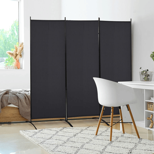 HOMCOM Biombo de 3 Paineis Separador de Ambientes Dobrável 253x50x182 cm Divisor de Ambientes Biombo de Privacidade com 6 Pés de Metal para Escritório Dormitório Preto