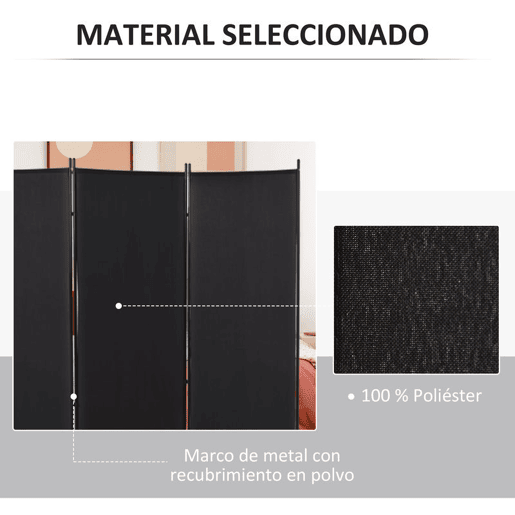 HOMCOM Biombo de 3 Paineis Separador de Ambientes Dobrável 253x50x182 cm Divisor de Ambientes Biombo de Privacidade com 6 Pés de Metal para Escritório Dormitório Preto