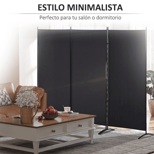 HOMCOM Biombo de 3 Paineis Separador de Ambientes Dobrável 253x50x182 cm Divisor de Ambientes Biombo de Privacidade com 6 Pés de Metal para Escritório Dormitório Preto