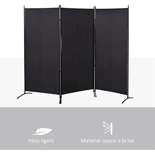 HOMCOM Biombo de 3 Paineis Separador de Ambientes Dobrável 253x50x182 cm Divisor de Ambientes Biombo de Privacidade com 6 Pés de Metal para Escritório Dormitório Preto