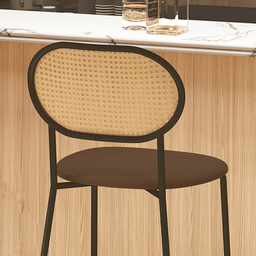 HOMCOM Conjunto de 2 Bancos de Bar Bancos Altos de Cozinha com Encosto em Vime Assento em PU Estrutura de Aço e Apoio para Pés para Sala de Jantar Balcão 45x50x97 cm Marrom