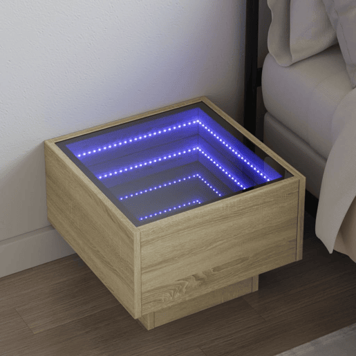 Mesa De Cabeceira - Mesinha De Cabeceira c LED Infinity 40x40x30 cm carvalho sonoma