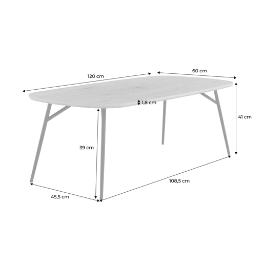 Mesa de centro retangular efeito carvalho pés de metal preto, Ezia, Carvalho, 120x60x41 cm
