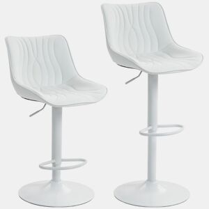 HOMCOM Conjunto de 2 Bancos de Bar Bancos Altos de Cozinha Giratórios com Altura Ajustável 92-110 cm Encosto Assento em Couro Sintético Estrutura de Aço e Apoio para Pés Branco
