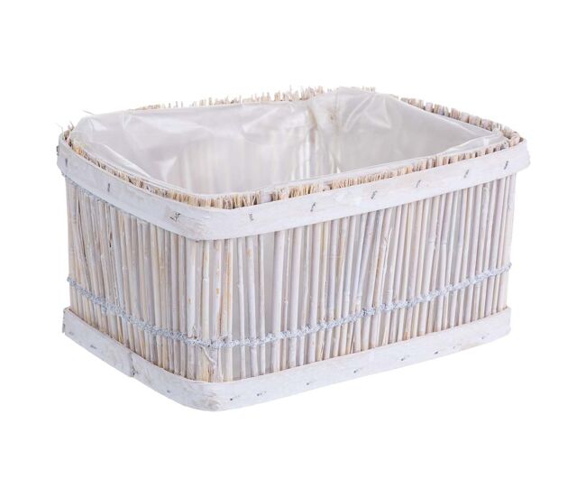 Cesto de bambú cuadrado blanco 21x15x12h cm