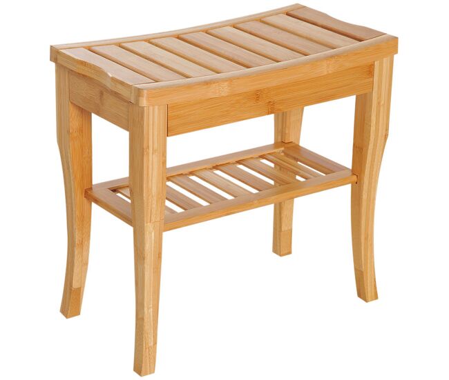 Homcom taburete de baño de bambú con estante de almacenamiento banco de baño antideslizante impermeable y robusta taburete de ducha para hogar salón dormitorio spa 47,5x26x44,5 cm natural